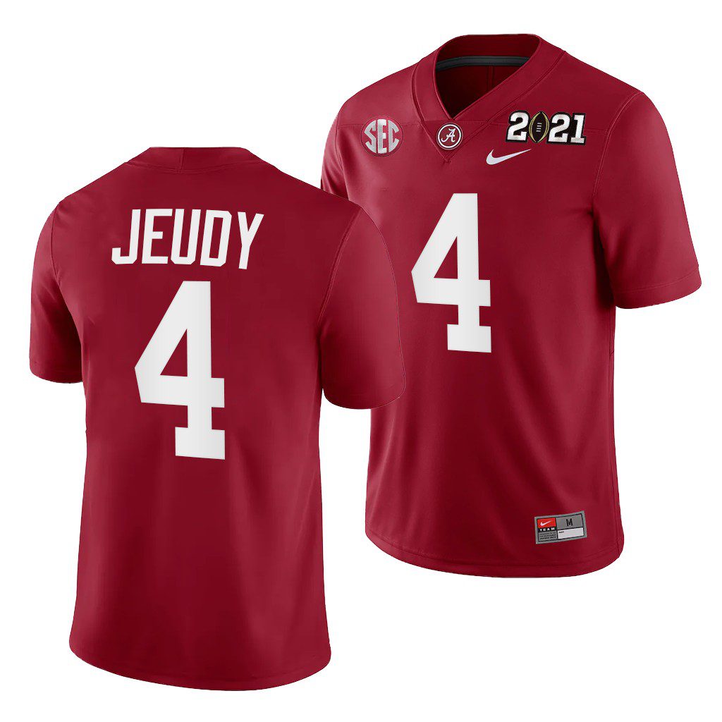 Men's Alabama Crimson Tide Jerry Jeudy #4 Crimson 2021 Rose Bowl Champions Playoff Home NCAA College Football Jersey
